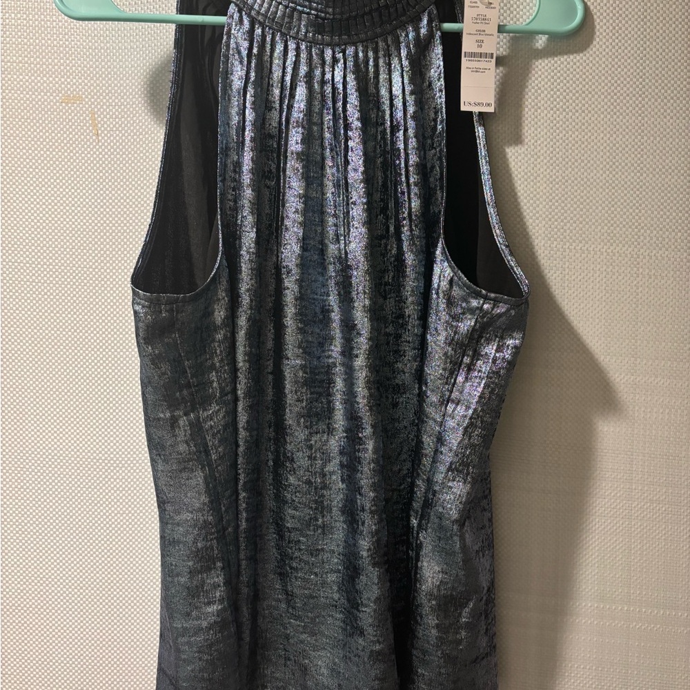 NWT - White House Black Market Silver Blue Metallic Tank Blouse